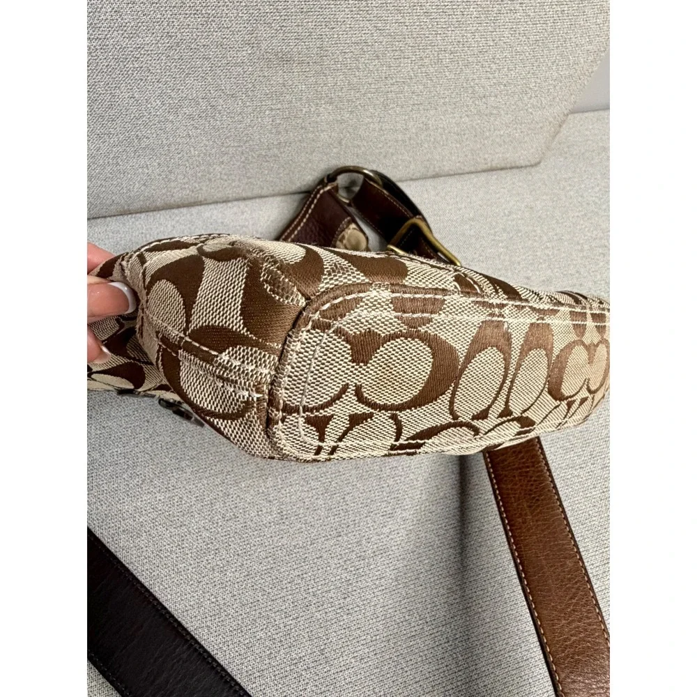 Y2K Coach Signature Jacquard Crossbody Bag Brown Leather Trim 10403 VTG‎ Khaki